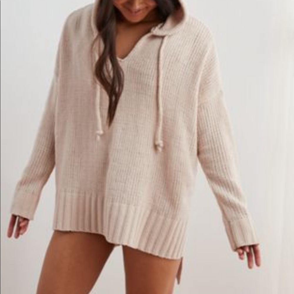 Aerie oversized chenille knit sweater with hood, small, EUC